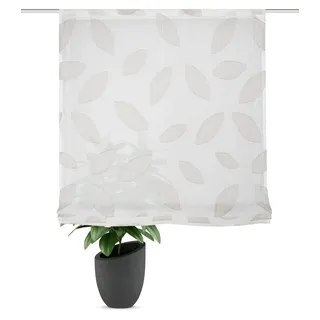 HOME WOHNIDEEN Raffrollo Moran, Leinenoptik, inkl. Flauschband, Klettband und Stangen, Farbe:Stein, Größe:140 x 100 cm, Anzahl:1x