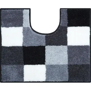 Grund Wc-Vorleger , Grau, Schwarz, Weiß , Textil , Karo , rechteckig , 49x60 cm , Oeko-Tex® Standard 100, Made in Europe , für Fußbodenheizung geeignet, rutschfest , Heimtextilien, Badtextilien, WC Vorleger