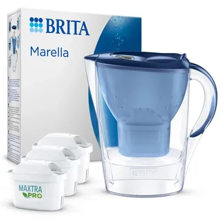 Brita Marella blau (2,4l) inkl. 3x MAXTRA PRO All-in-1 Wasserfilterkartusche – Filter zur Reduzierung von Kalk, Chlor, Blei, Kupfer & geschmacksstörenden Stoffen im Wasser