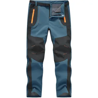 donhobo Herren Gefüttert Winterhose Wasserdicht Winddicht Warm Verdickte Softshellhose Outdoorhose Funktionshose Trekkinghose Wanderhose (Grau Blau, S)