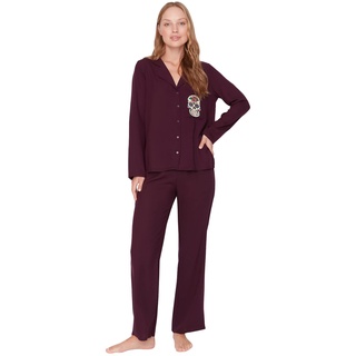 TRENDYOL Damen Trendyol Women's Print Button Middle Woven Fabric Shirt Trousers Pyjamas Pajama Set, Lila, 36 EU