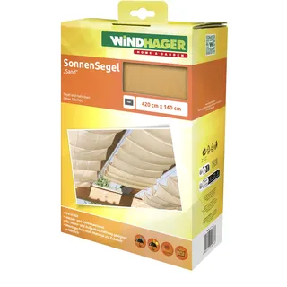 WINDHAGER Sonnensegel für Seilspanntechnik, Wintergarten und Terrassen Beschattung, Seilspannmarkise, 420 x 140 cm, sand