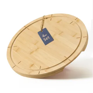 KHG Pizzateller 4er-Set Pizzabrett 33 cm, Schneidbrett Holz, Durchmesser | Bambus schnittfest, 8-fache Einteilung für gleichmäßig große Stücke, Holzteller für Pizza, vielseitig einsetzbar