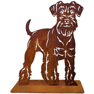 Terma Stahldesign Rost Hund Zwergschnauzer Lebensgroß Handmade Germany Gartendeko aus Metall Figur Geschenk Rostfigur Gartenfigur, Hundegrab