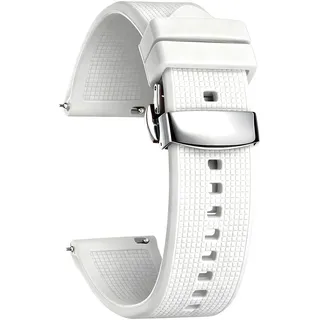 BINLUN Silikon Uhrenarmband Schnellverschluss Gummi Uhrenarmbänder für Herren Damen Kautschuk Smartwatch Armband Sport Uhrenband Ersatzarmband mit Faltschließe (22mm, Weiß)