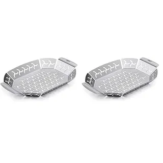 Weber Premium Grillkorb - Klein (27 x 19cm), Hitzebeständige & spülmaschinenfeste BBQ Grillschale aus Edelstahl, Ideal für Beilagen (Fleisch, Gemüse), für alle Grilltypen geeignet - Silber (6677)