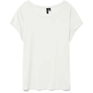 VERO MODA Damen Einfarbiges Stretch T-Shirt Basic Rundhals Top Oberteil Tief Angesetzte Schultern VMAVA