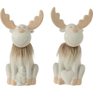 J-Line J-Line Weihnachtsfiguren Rentier - Polyresin - Weiß & Beige - 2 Stücke