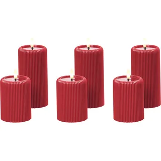 BELIANI LED-Kerzen 6er Set Rot Echtwachs mit Flackernder Flamme Flackerlicht Batteriebetrieben Indoor Weihnachtsbeleuchtung LED-Stumpenkerzen - Rot