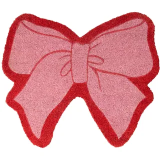 Fisura – Originelle Kokosfußmatte Rosa Schleife“ mit Rutschfester PVC-Unterseite. Rosa und rote Türmatte in Schleifenform. Maße: 58,5 cm x 50 cm.