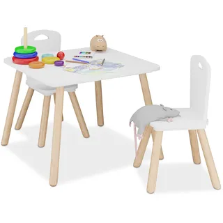Relaxdays Kindersitzgruppe 3-tlg. 59 x 43,5 x 60 cm Kiefer weiß/Natur