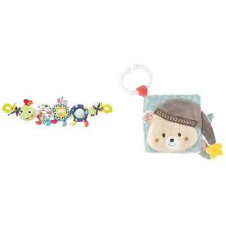Fehn 055344 Kinderwagenkette Raupe Color Friends – Mobile-Kette mit süßer Raupen-Figur zum flexiblen Aufhängen 50 cm & Soft Bilderbuch Bruno – Baby Fühlbuch aus Stoff mit Tier Motiven -ab 0+ Monaten