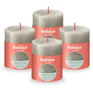 Bolsius Rustikale Stumpenkerze - Shimmer Champagner Silber - 4 Stück - Lange Brenndauer von 35 Stunden - Haushaltskerze - Innendekoration - geruchlos - Natürliches veganes Wachs - Ohne Palmöl