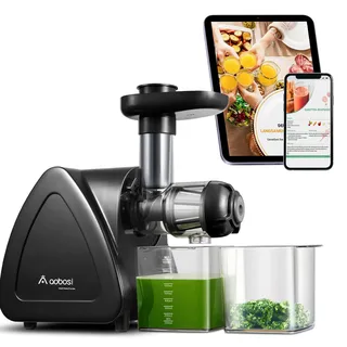 Aobosi Slow Juicer Entsafter Gemüse und Obst Testsieger, Reversierfunktion,150w leisem Motor,Saftpresse Elektrisch mit Reinigungsbürste für hohe Saftausbeute, Schwarz- BPA Frei