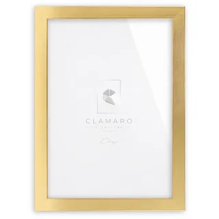 CLAMARO Bilderrahmen Collage, eckig, MDF Holz, Gold Glänzend, 50 x 75 cm | Handgefertigt in Deutschland, Profilbreite 30 mm, inkl. Rückwand und Zackenaufhänger, für Hoch- und Querformat, Acrylglas