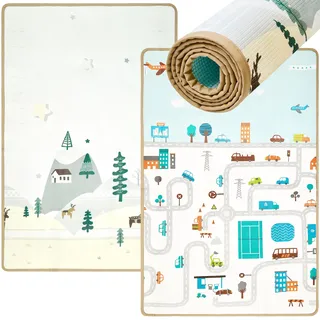 Mamabrum Baby Krabbelmatte Spielmatte, Märchenland & Stadt Design - Faltbare Bodenmatte für Kinder, 120 x 180 x 0,5 cm, Ungiftig XPE-Schaum, Wasserdicht & Rutschfest