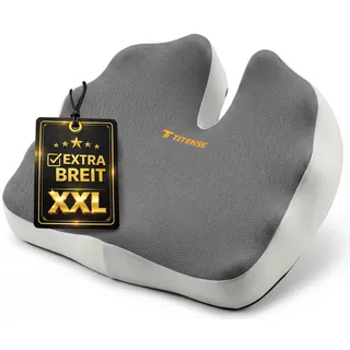 TITENSE® XXL Sitzkissen (52 cm) – Extra Breit für hohe Belastung mit High-Density Memory Foam – Ergonomische Entlastung von Steißbein & Rücken – Büro, Auto, Gaming & Zuhause