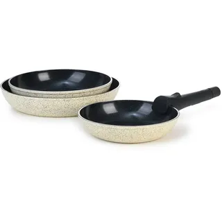 LAGUIOLE, Set mit 3 Bratpfannen, Modell Jade, geschmiedetes Aluminium mit Antihaft-Keramikbeschichtung, abnehmbarer Griff, kompatibel mit allen Wärmequellen, spülmaschinenfest, 20/24/28 cm, Grün