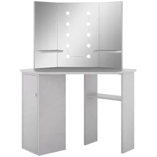 vidaXL Eck-Schminktisch mit LED Betongrau 111x54x141,5 cm