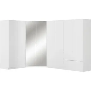 Rauch Möbel Eckkleiderschrank , Weiß , Holzwerkstoff , 8 Fächer , 2 Schublade(n) Schubladen , 208x197x298 cm , Blauer Engel, Goldenes M, BQ - Bündnis für Qualität, Made in Germany , Schrankfront mit Spiegel , Schlafzimmer, Kleiderschränke, Eckschränke