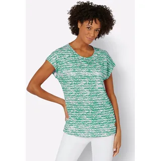 Kurzarmshirt CASUAL LOOKS "Shirt", Damen, Gr. 44, grün (grün, ecru, geringelt), 50% Baumwolle, 50% Modal, gemustert, mehrfarbig, Rundhals, Shirts Kurzarmshirt