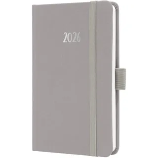 Sigel J6402 Wochenkalender 2026 A6 grau, Hardcover mit Textileinband, Gummiband, Stiftschlaufe, Einstecktasche, 174 Seiten, vegan, Buchkalender, Terminplaner Taschenkalender Jolie