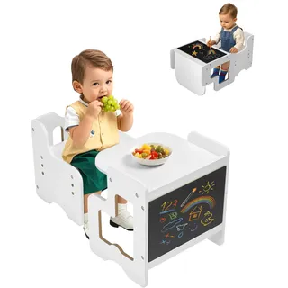 VEVOR Montessori Tisch Stuhlset Kleinkindertischset (mit Tafel) aus Holz für 1–5-Jährige, höhenverstellbarer Aktivitätstisch Spieltisch für Kinder, ideal zum Lesen Essen Spielen – Weiß