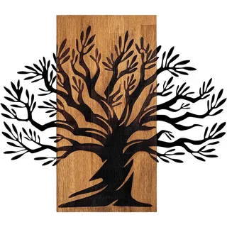 Wallity Elegant Decorative Wooden Wall Accessory, 58 x 67 cm | 50% Wood (3 cm Thick) & 50% Metal | Unique Walnut & Black Finish, Perfect for Modern Decor