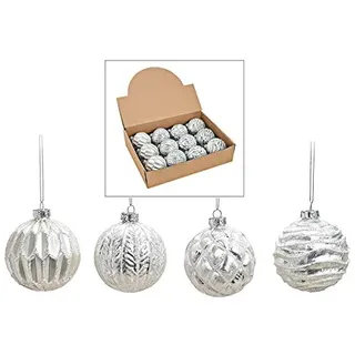 MC-Trend 12er Set edle Luxus Glas Weihnachtskugeln Ø 8cm Weihnachtsbaum Kugeln Christbaumkugeln Weihnachts Deko (Weiss Silber)