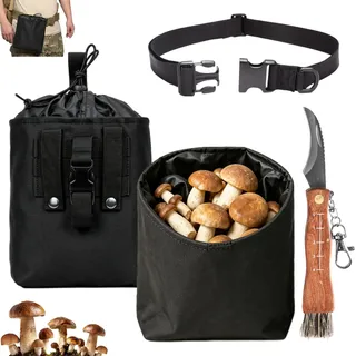 4 Stück Pilz Jagdtasche, Pilzmesser mit Bürste Lineal & Verstellbarer Gürtel, Großvolumige Zusammenklappen Pilzsammeltasche,Schwammerlmesser Pilz Jagdtasche,Geschenk für Champignon/Trüffel Pilzsammler