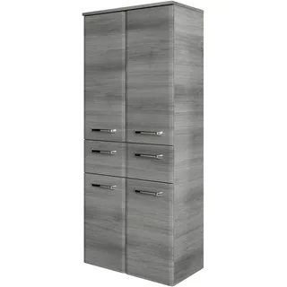 Saphir Midischrank "Quickset Badschrank 60 cm breit, 141 cm hoch mit 4 Türen" Badezimmer-Midischrank inkl. Türdämpfer, Griffe in Chrom glänzend, graphit struktur, graphit struktur