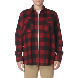 Wrangler Authentics Herren Fleece hemdjas met lange mouwen Button Down Shirt, Schottenkaro, Rot, M EU
