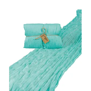 Halbach Seidenbänder Tischläufer | Breite: 70 cm Länge: 3 m | waschbarer Tischläufer für Hochzeiten, Geburtstage oder Tischdeko | schmale Tischdecke in Baumwoll-Optik | Farbe: türkis