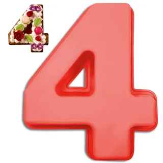 Teouuas Kuchenform Zahlen, Silikon Backform Zahlen Groß, Silikon Backform Zahl 4, Zahlens Backforms, für Kindergeburtstag, Hochzeit Jubiläum, Geburtstagstorte