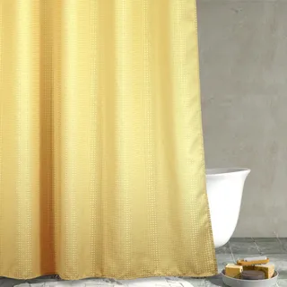 Popkozzi Duschvorhang mit Waffelmuster, strapazierfähig, strukturiert, für Badezimmer, wasserabweisend, waschbar, Dickes Polyestergewebe, 183 x 183 cm, Gelb