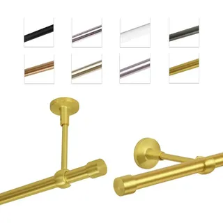 MDEKOR Gardinenstange 19 mm mit Endkappen, einfache Montage an Wand/Decke, 1-läufig, Messing Gold 140 cm