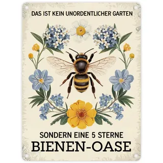 Biene mit Blumen DAS IST KEIN UNORDENTLICHER GARTEN Metallschild in 15x20 cm Lustiges Bienenschild für Gartenliebhaber