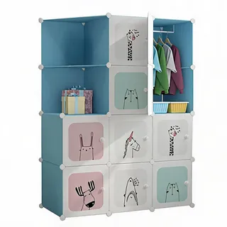 GarveeLife Kleiderschrank Kinder, PP Kinderregal Mit Türen&Kleiderstange | DIY-Aufbewahrungsschrank für Kinder, Kinderschrank Kunststoff, Kinderzimmer Möbel für Kinderzimmer, 75x47x147cm