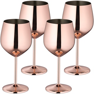 Relaxdays Weingläser Edelstahl, 4er Set, bruchsicher, Lange Kühlwirkung, 400 ml, Rotweingläser für unterwegs, roségold