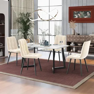 4er-Set Freischwinger in Weiß, bequeme Schwingstühle aus Kunstleder bis 120 kg belastbar, moderne Esszimmerstühle mit verchromtem Metallgestell und ho - Weiß