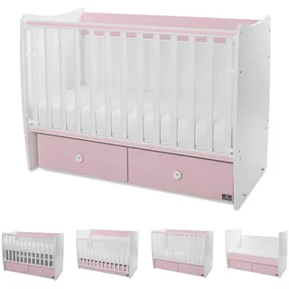 Lorelli Babybett MATRIX NEW Kinderbett 120 x 60 cm, 2 Ebenen, 2 Schubladen rosa - Rosa