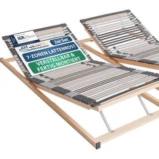 AM Qualitätsmatratzen | Ergonomischer 7-Zonen Lattenrost | 180x200 cm (2x 90x200 cm) | fertig montiert geliefert | verstellbar | 44 Federholzleisten | Lattenrahmen | 180x200