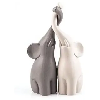 Pajoma pajoma® Verliebte Elefanten 2er-Set aus Keramik | Höhe 25,5 cm - Harmonisches Pärchen in Beige & Grau | Tierfigur Dekoration, Dekofigur, Tischdeko für Küche, Bad, Wohn- und Schlafzimmer