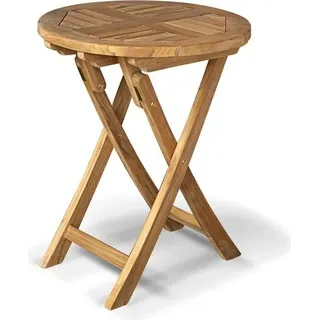 Teako Design Klapptisch rund aus Teakholz (50 cm) – Wetterfest, massiv, FLEGT-, ideal für Garten & Balkon