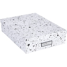 BIGSO BOX OF SWEDEN OSKAR Dokumentenbox für A4 Papier, Broschüren usw. – Schreibtischablage mit Deckel und Griff – Aufbewahrungsbox aus Faserplatte und Papier – schwarz gesprenkelt