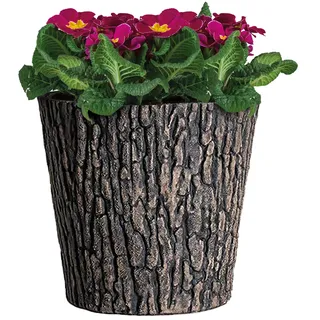 STREND PRO Blumentopf Holzoptik 30 cm Durchmesser übertopf - Pflanzkübel Braun mit Holzoptik im rustikalen Design, Blumenkübel - UV-stabilen Plastik für Garten, Terrasse, Balkon Pflanztopf Garten Deko