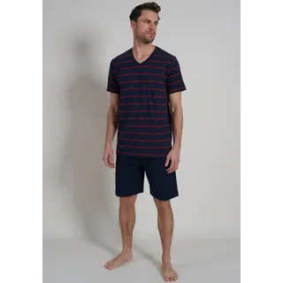 bugatti Shorty 2 tlg. V-Ausschnitt, Langarm, lange Hose, Streifendesign, Baumwollmix, rot