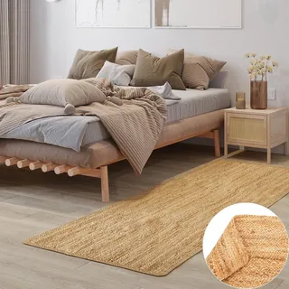 Nitin Jute Teppich Läufer 80x400 cm - Sisal Teppich Beige für Flur & Küche | Handgewebter Sisalteppich Läufer aus 100% Naturfaser. Boho Stil Teppichläufer Flur, robust, wendbar & skandinavisch.