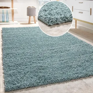 Paco Home Teppich »Twister 500« rechteckig 44 mm Höhe Uni Hochflor Shaggy mit hoher Fadendichte, blau