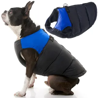 Gooby Gepolsterte Weste, Hundejacke, warm, mit Reißverschluss, Fleece-Jacke mit Doppel-D-Ring-Leine, wasserabweisend, für kleine Hunde und mittelgroße Hunde, Blau, Größe XL
